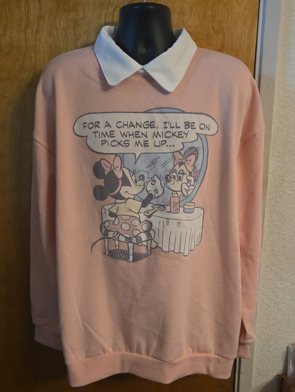 NWT DISNEY Cakeworthy MINNIE MOUSE Pink Collared SWEATSHIRT L Mickey Date